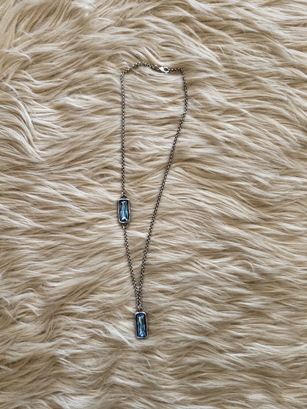 Uno De 50 Sterling Silver Plated Turquoise Blue Faceted Crystal Necklace